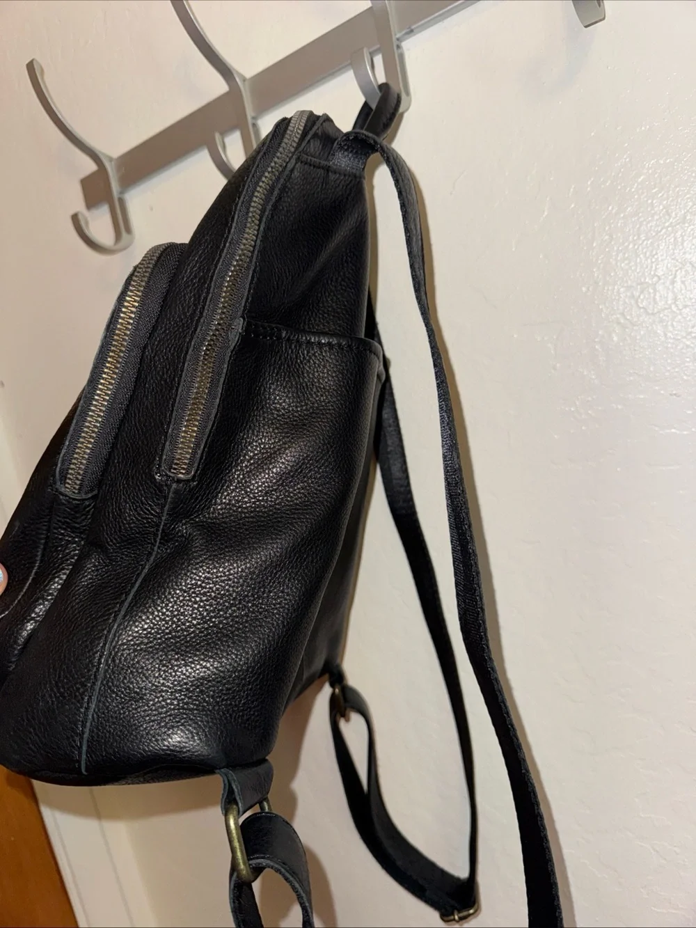 American Leather Co Black Pebbled Genuine Leather Backpack Purse Zip Pockets